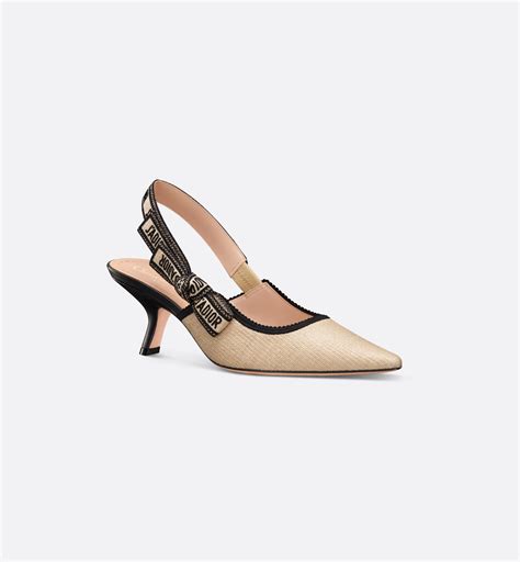 J'Adior Slingback Pump Natural Raffia and Black Embroidered 